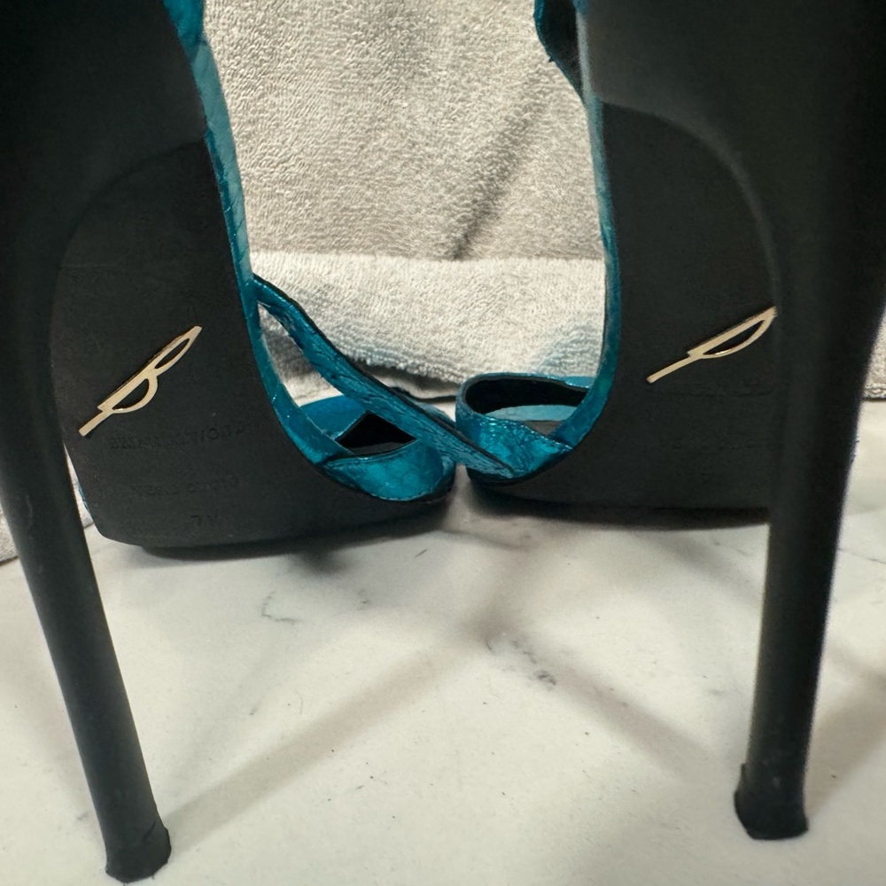 Brian Atwood Metallic Blue Python Embossed Leathe… - image 5